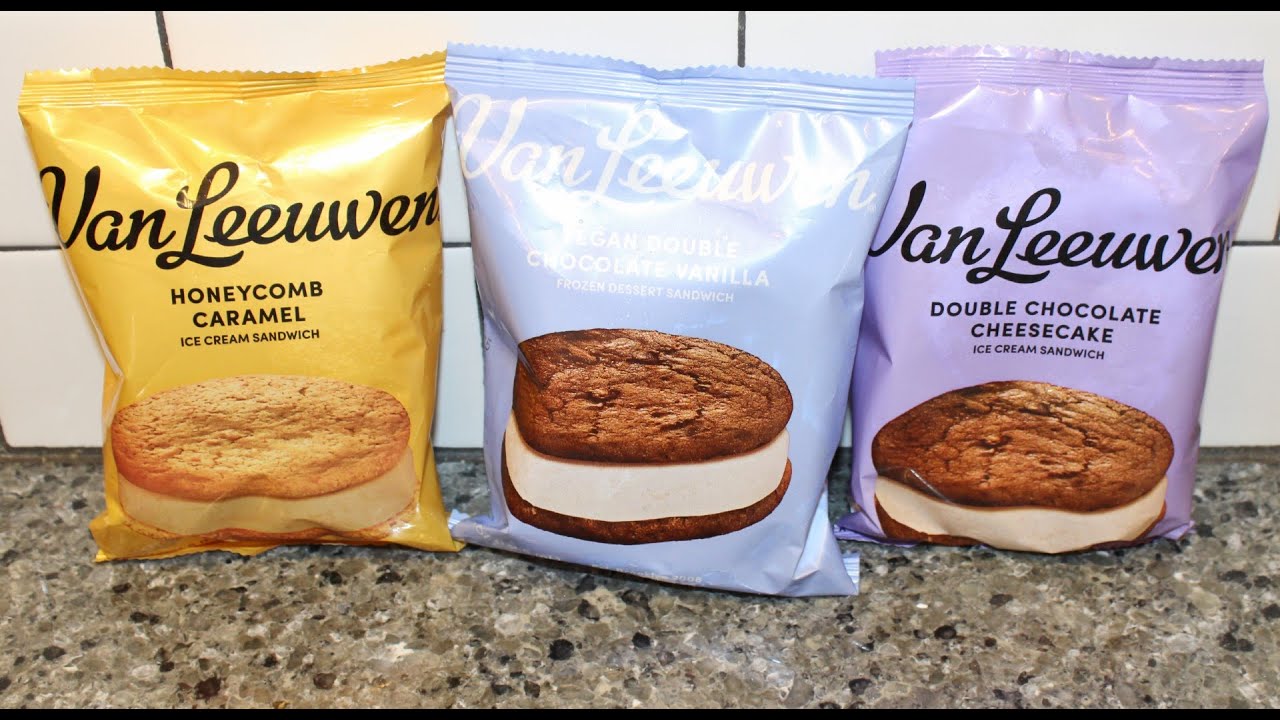 Van Leeuwen Frozen Sandwich: Honeycomb Caramel, Vegan Double Chocolate Vanilla, Cheesecake