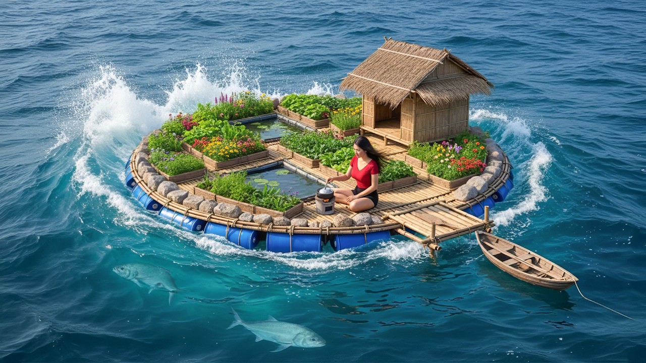 Talented Woman Builds a Floating House on a Deserted Island in 180 Days from Start to Finish