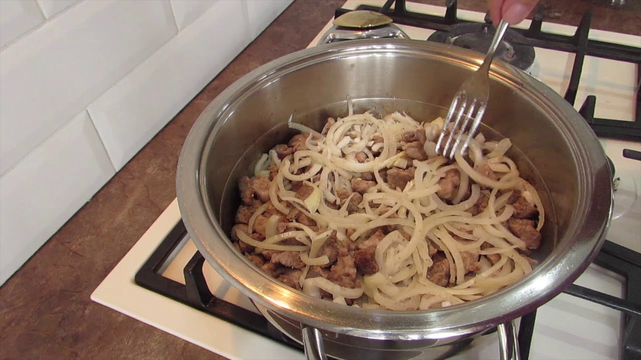 Способ приготовления гречки с мясом в сотейнике от фирмы Цептер.