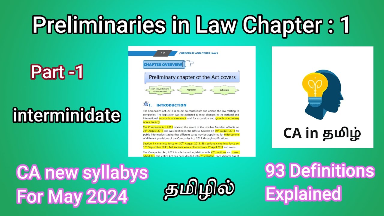 Preliminaries for ca law New syllabys  2024 Chapter 1 in ca inter Tamil part 1