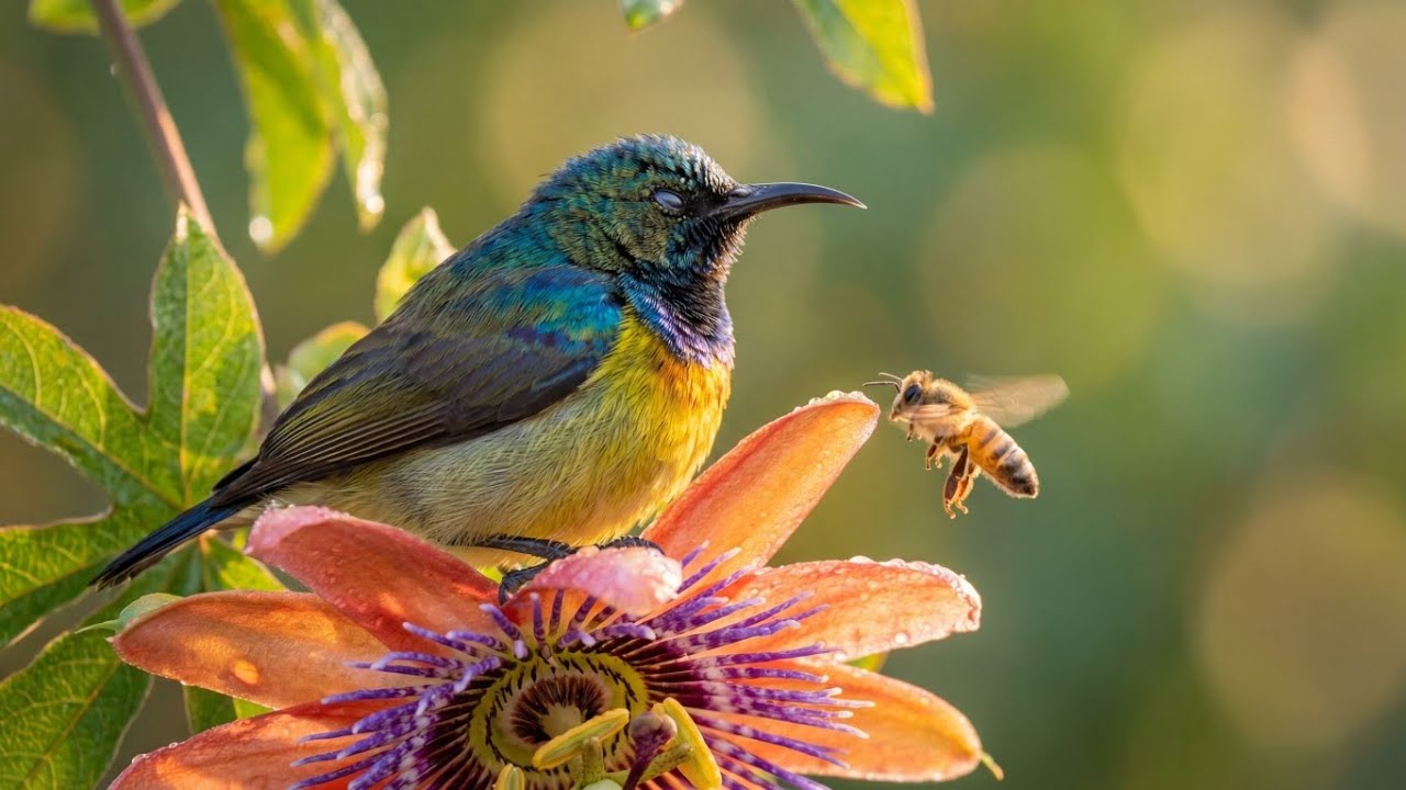 Birds & Bees on Flowers 🐦🌸 | Natural Garden ASMR | 4K Ultra HD