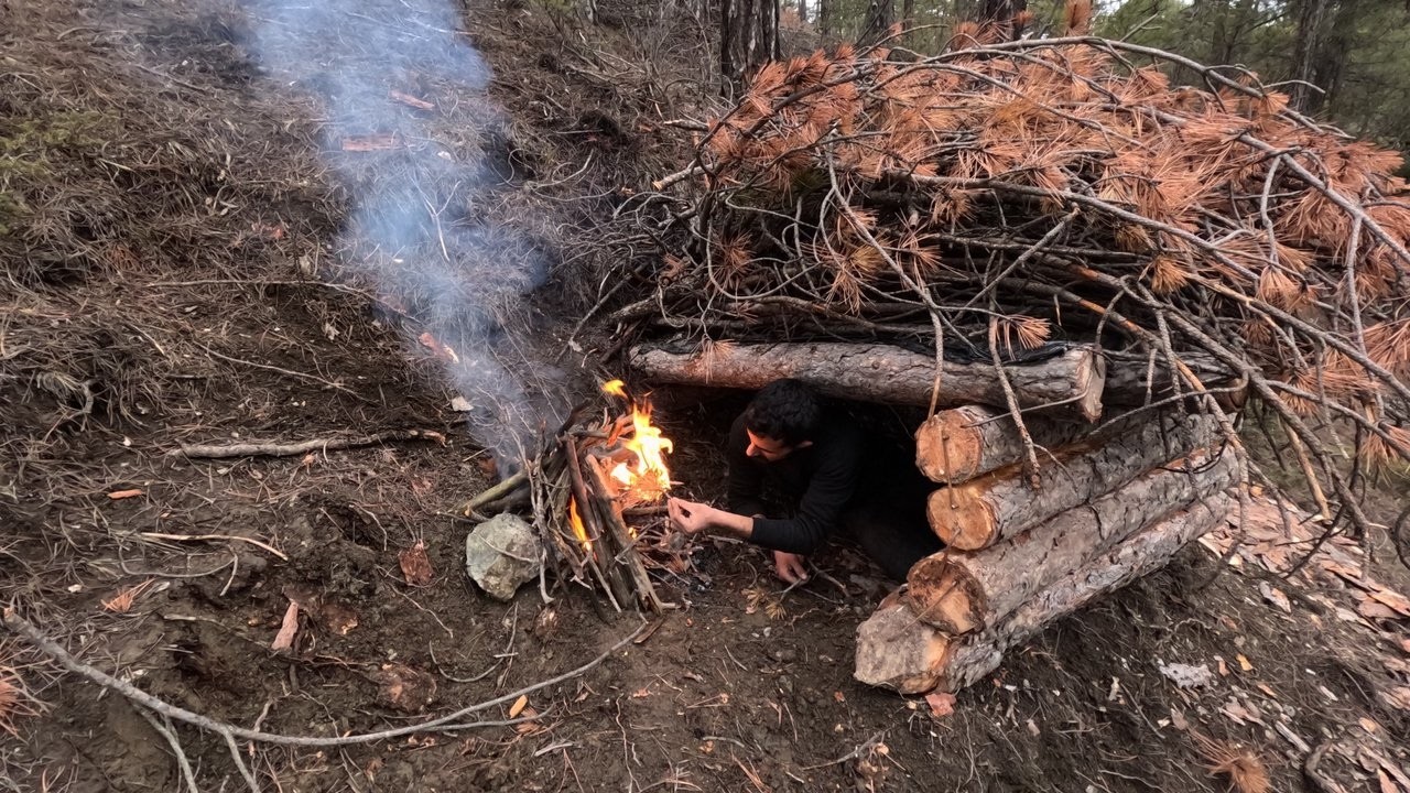 Solo Bushcraft in the Forest | Handmade Shelter, Fire & Silent Night