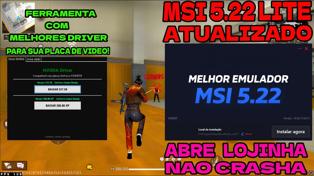 EMULADOR MSI 5.22 LITE🎉 ATUALIZADO,MELHORES DRIVER ,  MENOS LAG+,FPS ✅FF V7A + SENSI ATUALIZADA✅