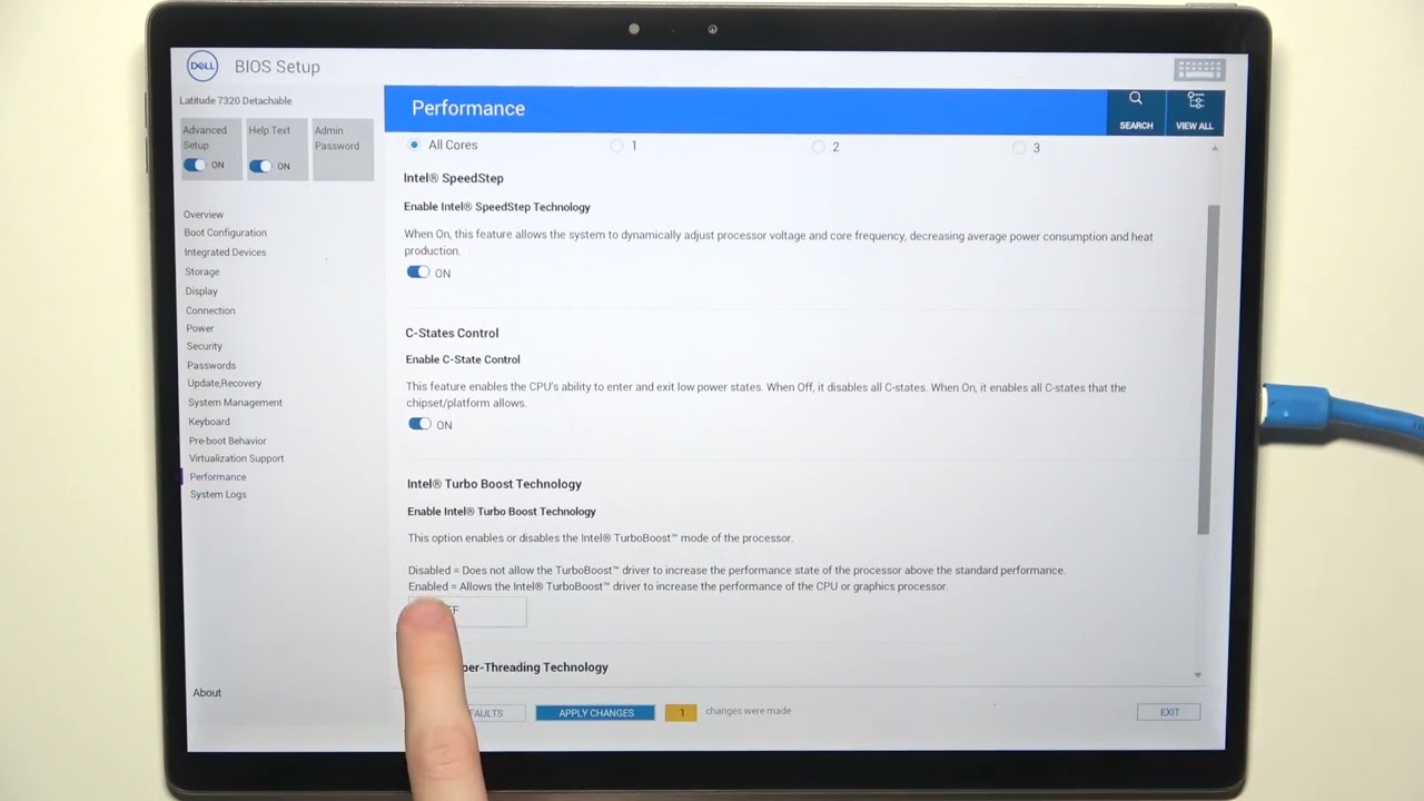 Как включить или отключить технологию Intel Turbo Boost на DELL 7320 Detachable
