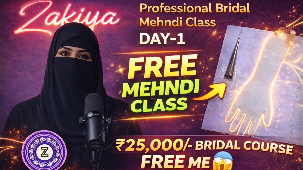 FREE Bridal Mehndi Class | Day-1 | Beginners to Professional | Zakiya Mehndi Designer