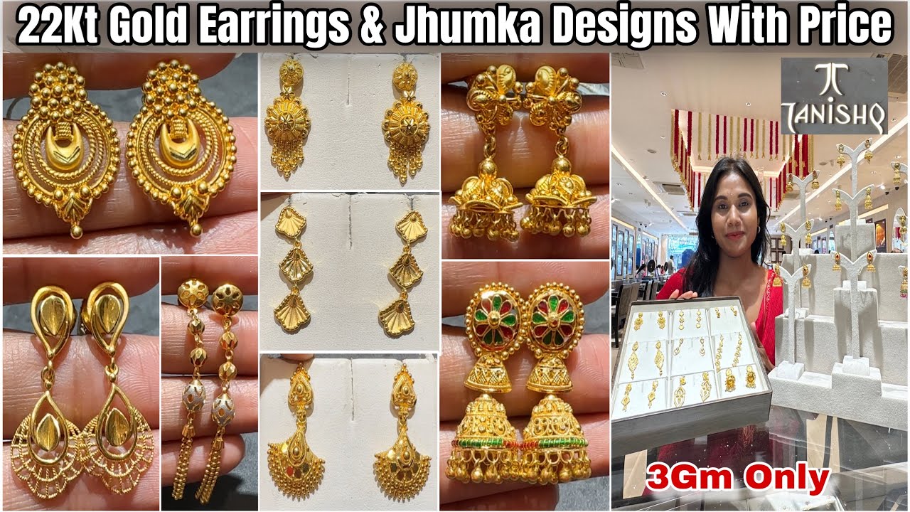 Tanishq Gold Earrings & Jhumka Designs For Festive & Dhanteras🪔✨Lightweight Gold Earrings With Price