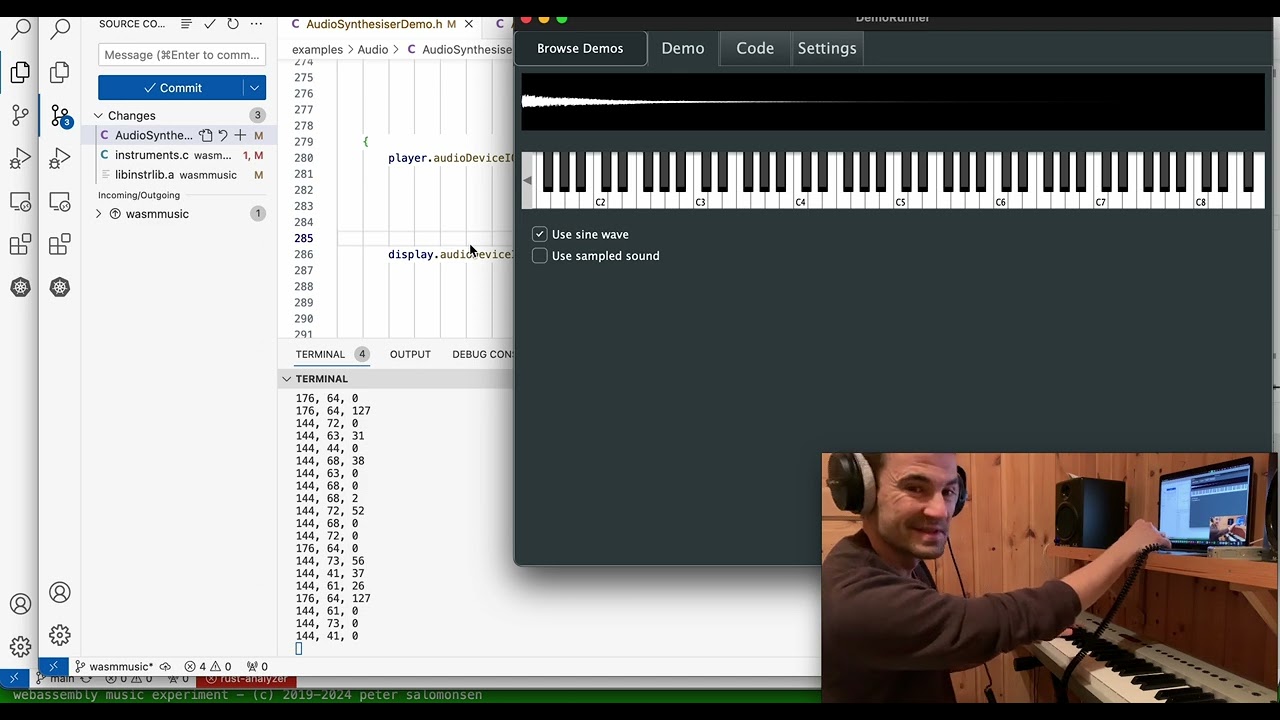 Wasm2C, WebAssembly Music instrument converted to C integrated in JUCE framework