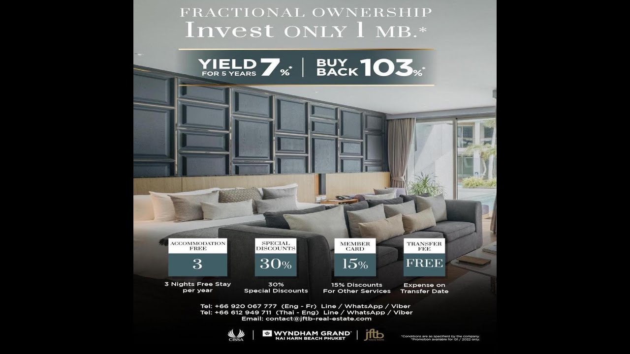 Investir 1 M THB / 27,000 Euros  avec un retour garanti de 7% dans un Resort 5 étoiles á Phuket!!