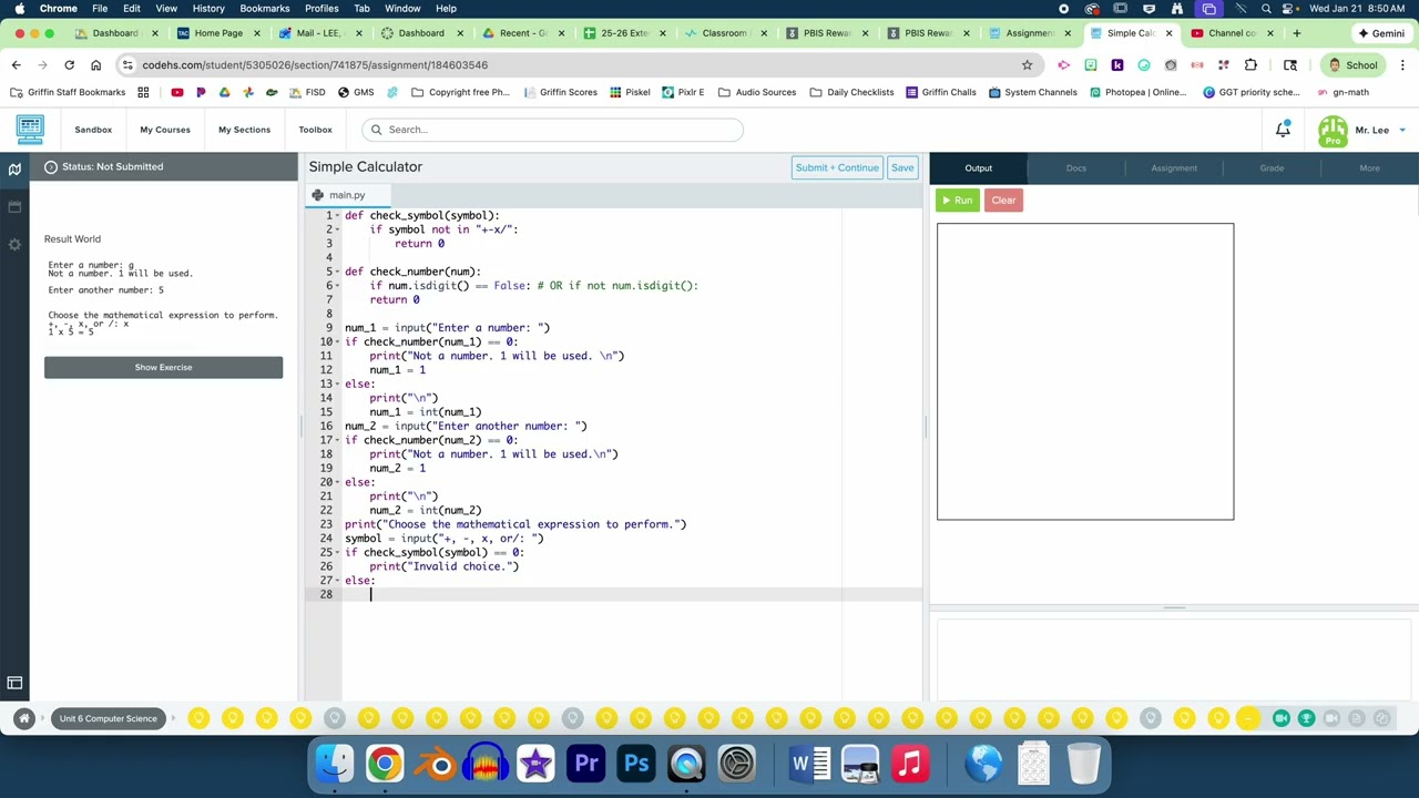 CodeHS Computer Science #631 Simple Calculator