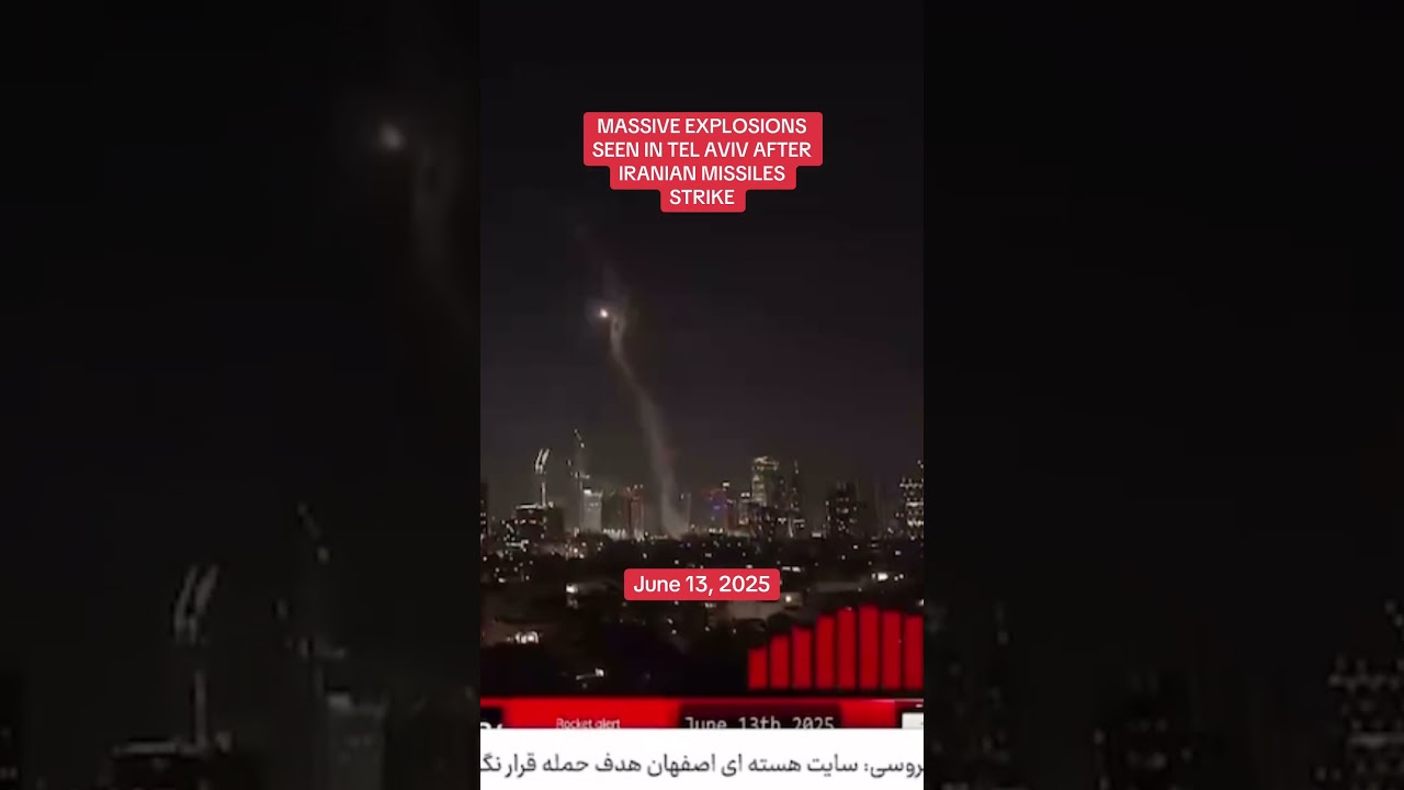 MASSIVE EXPLOSIONS SEEN IN TEL AVIV AFTER IRANIAN MISSILES STRIKE #telaviv #israel #iran #tehran