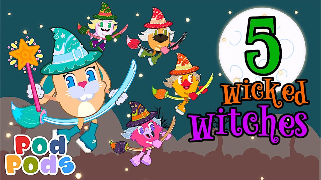 Five Wicked Witches | Scary Halloween Songs for Kids and Toddlers | Pod Pods