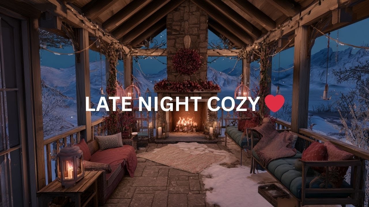 Valentine’s Fireplace ❤️🔥 Cozy Winter Porch Ambience | Relax & Unwind