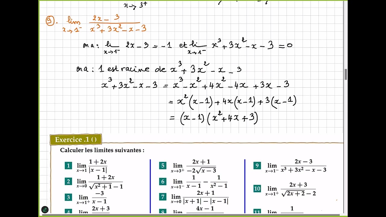 Calcul de limites  [Exercice 1 ][ limites de 7 a 11 ]