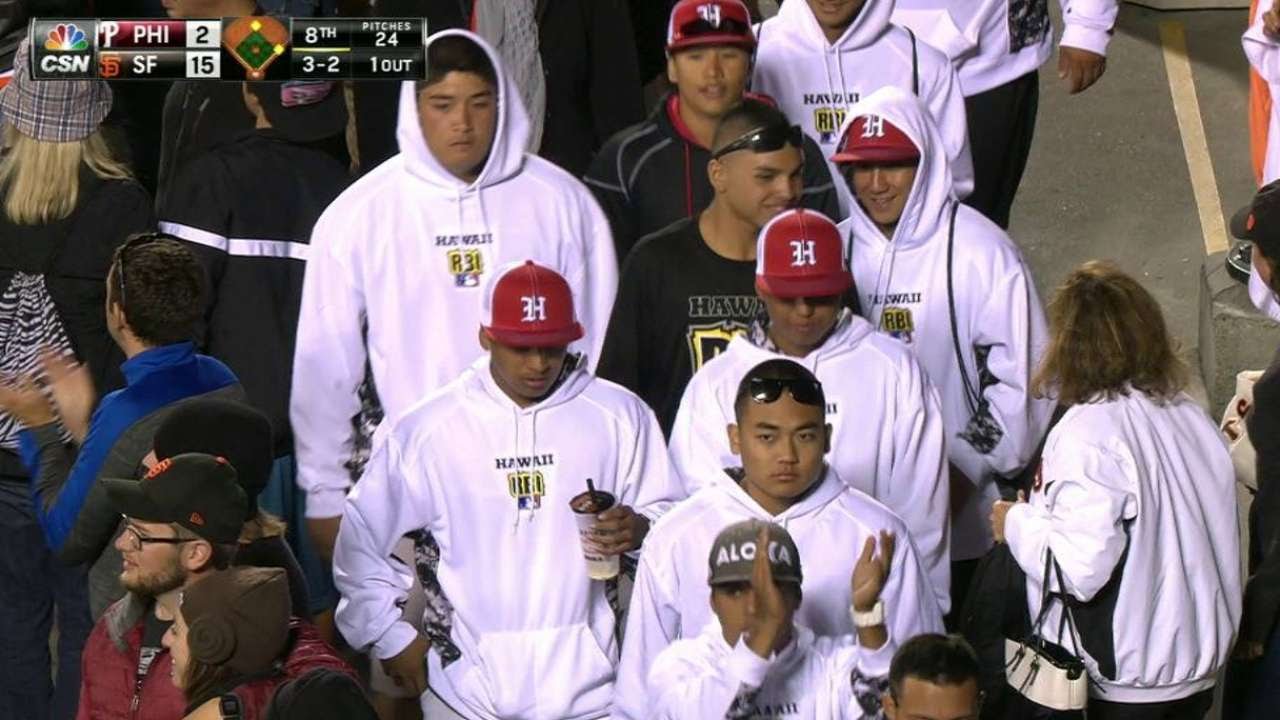 PHI@SF: Hawaii RBI team walks along McCovey Cove