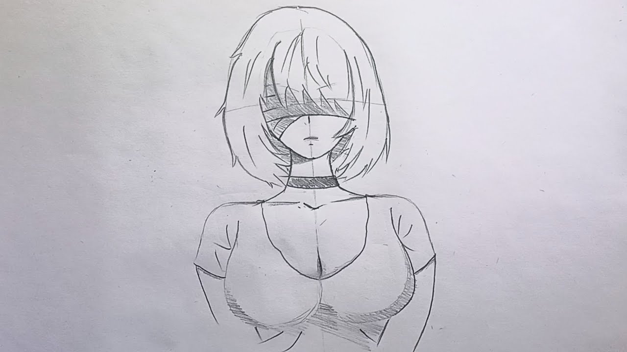 blindfolded anime girl drawing - how to draw Anime girl