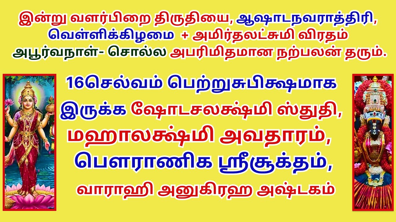 16 செல்வம் பெற்று சுபிக்ஷமாக இருக்க மஹாலக்ஷ்மி அவதாரம்  பௌராணிக ஸ்ரீசூக்தம் வாராஹி அனுகிரஹ அஷ்டகம்