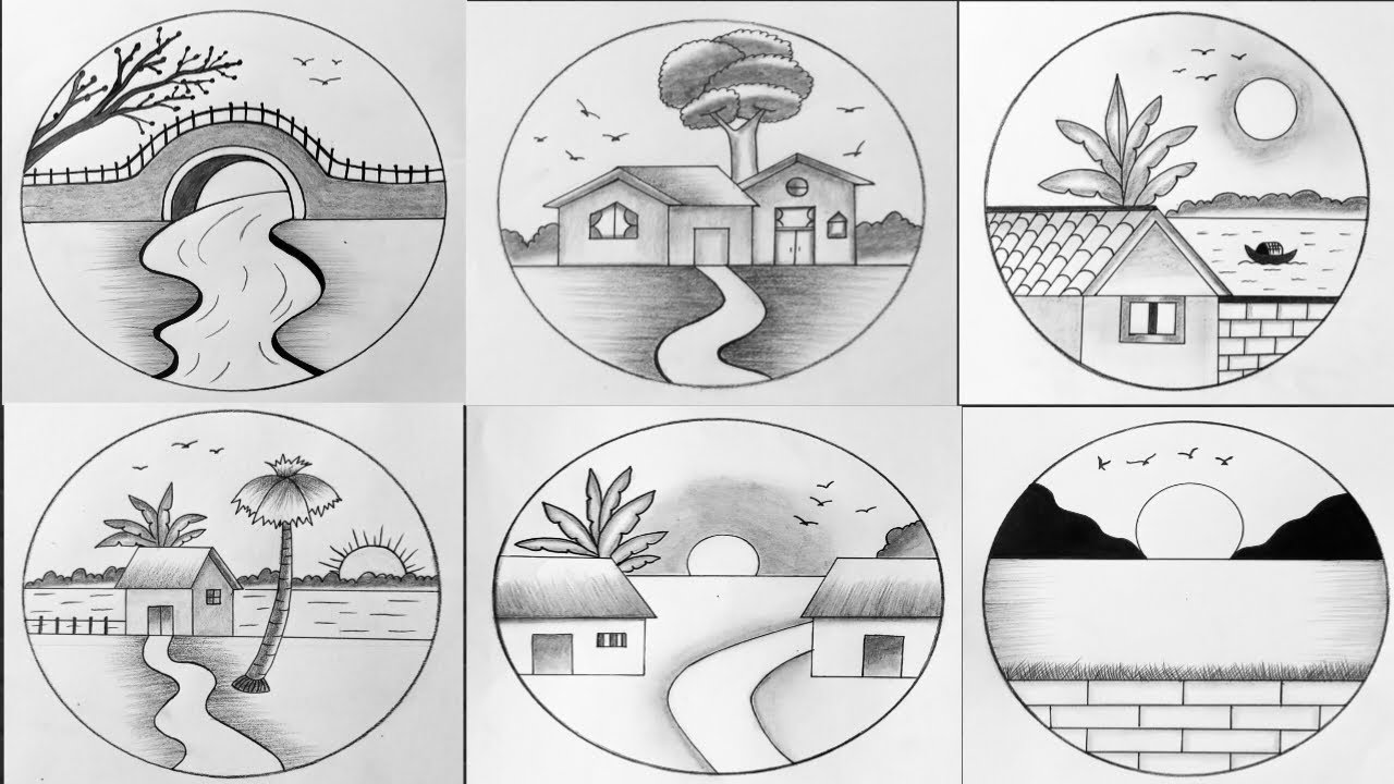 6 Easy circle scenery drawing ideas /Circle drawing for beginners/Easy drawing ideas/ Circle drawing