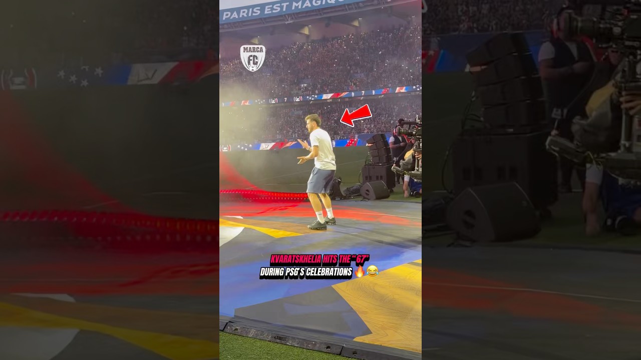 KVARATSKHELIA HITS THE &ldquo;67&rdquo; DURING PSG&rsquo;S CELEBRATIONS 🔥😂#Kvaratskhelia #PSG #ChampionsLeague