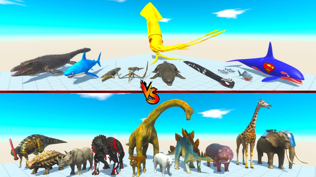 AQUATICS & REPTILES vs MAMMALS & HERBIVORE  DINOSAURS - Animal Revolt Battle Simulator ARBS