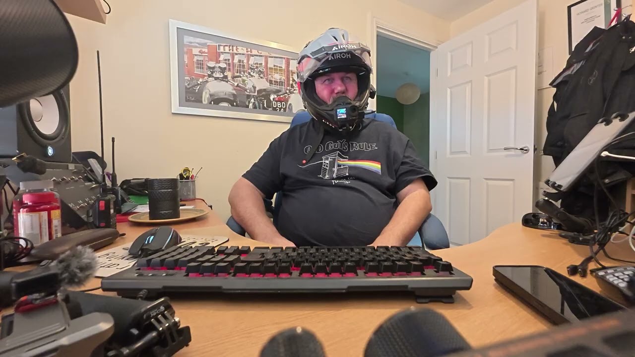 Idiot in crash helmet sits indoors faffing about rather than riding his bike