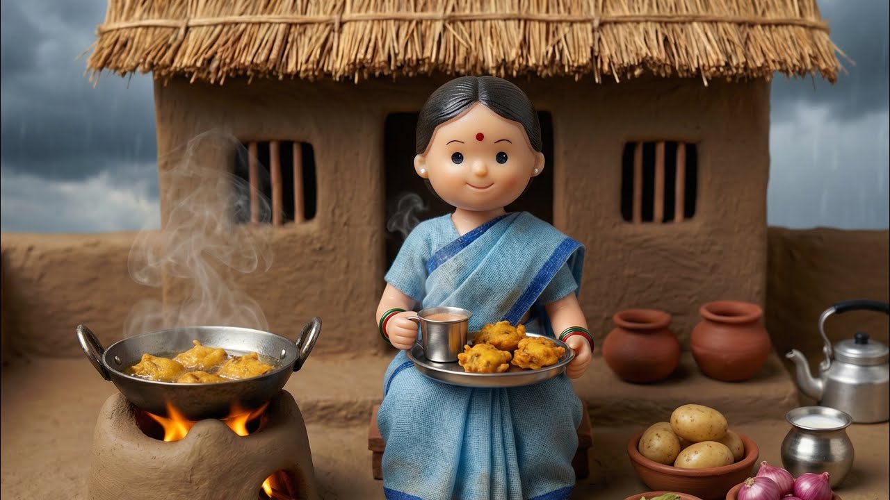 Doll Made Potato Pakoras  doll cocking video | Miniature desi video |Miniature cocking | Tiny ||
