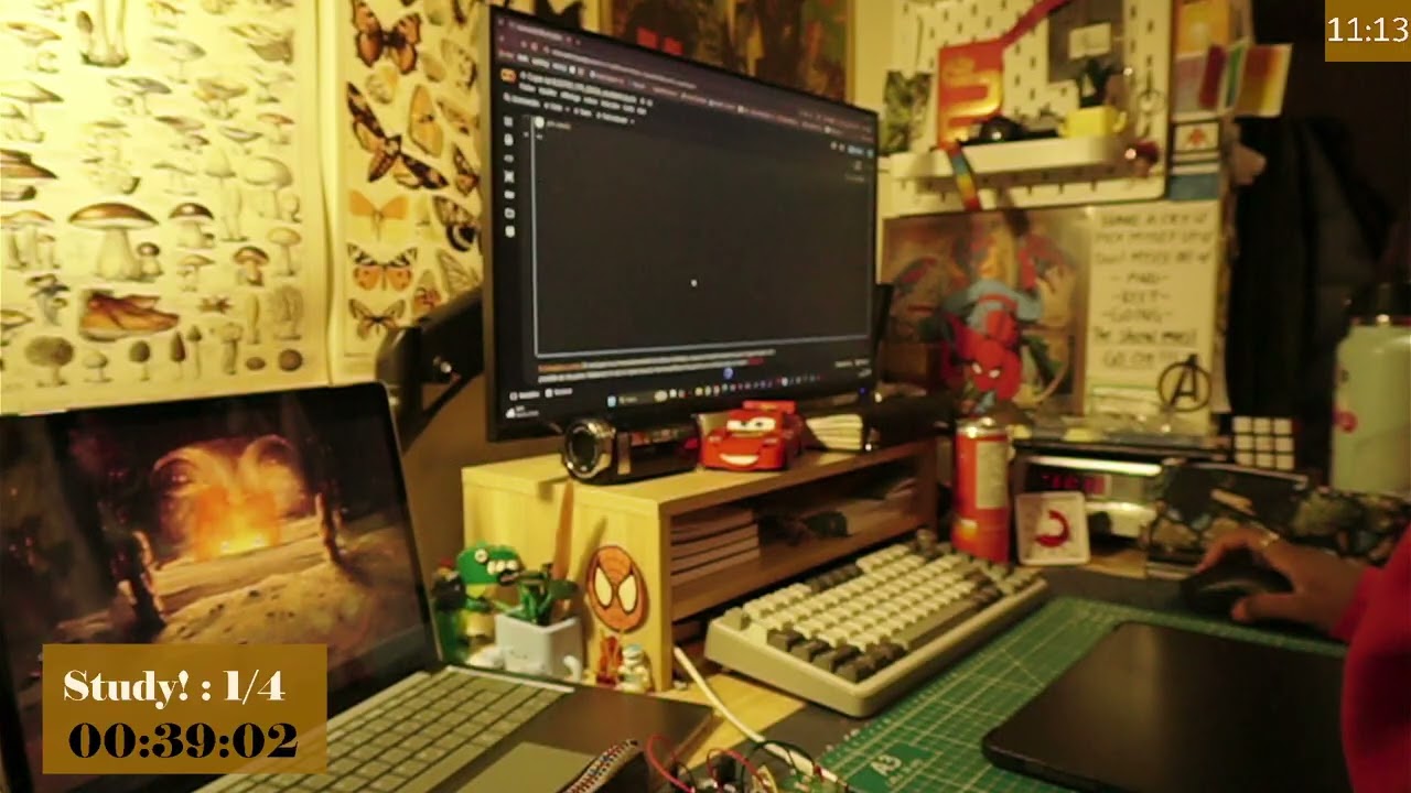 study with me for 4 hrs | 50/10 pomodoro and fireplace
