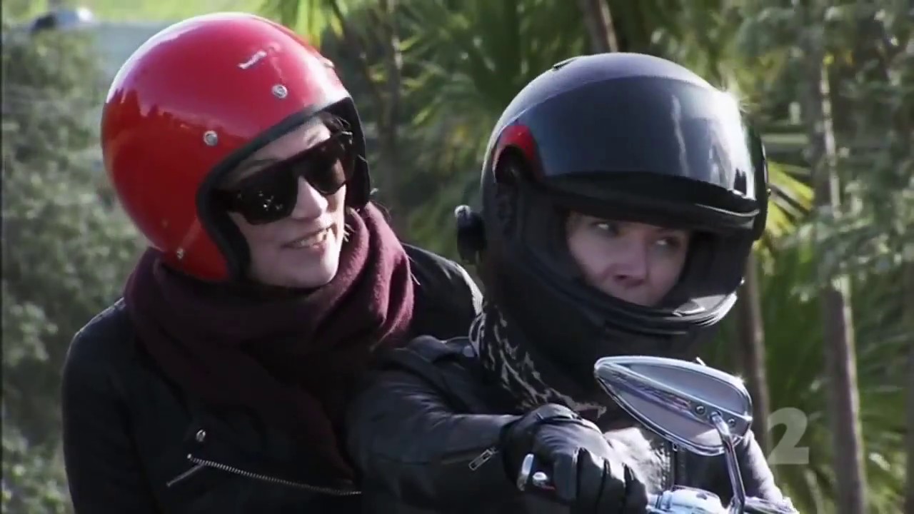 Actress Ria Vandervis in Motorcycle Gear