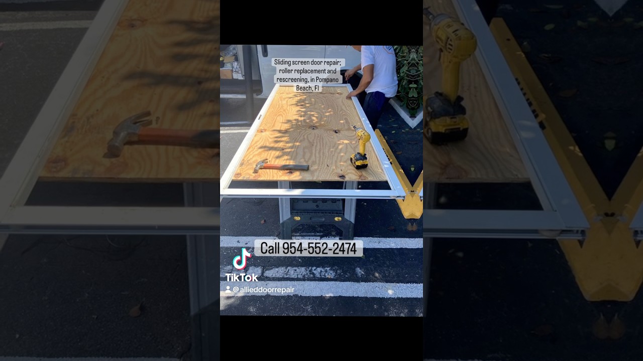 Sliding screen door rescreening and roller replacement in Pompano Beach, Fl.