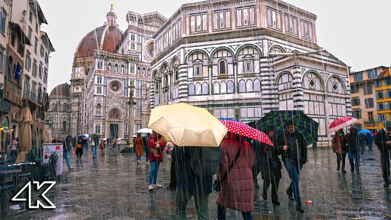 Rainy Walk in Florence, Italy - Rain & City Sounds ~ 4K UHD 60fps
