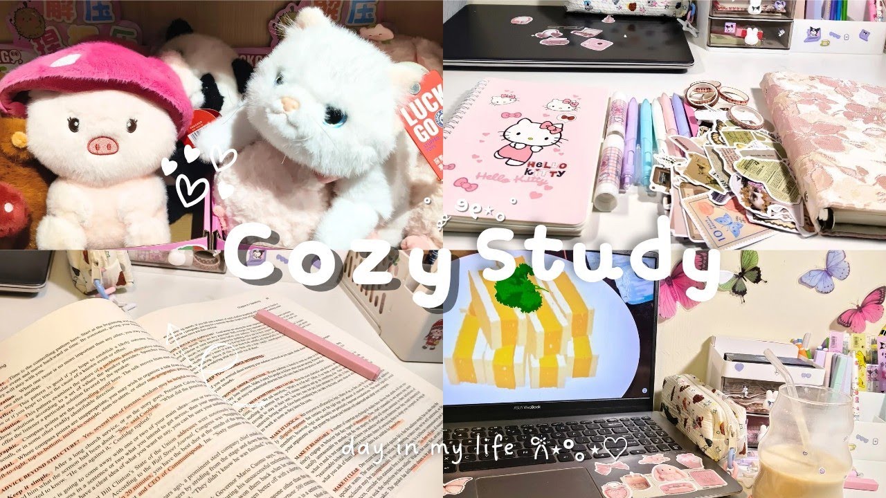 Cozy Study Vlog ✨📚 | a calm study day, coffee and stationery haul ˚.🎀༘⋆