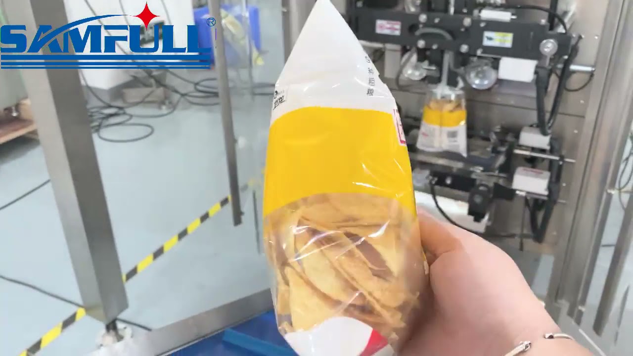 chips popcorn puffed food  auto weighting and packing machine with nitrogen flush 60g, 100g, 200g
