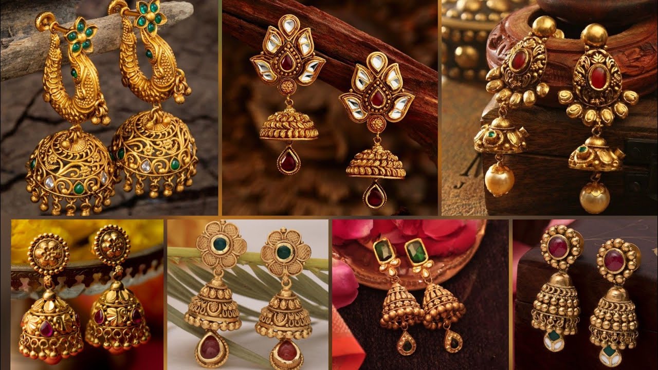 Tanishq Latest Antique Gold Jhumka Designs/Trendy Indian Jhumka Designs/New Gold Jhumka Earrings