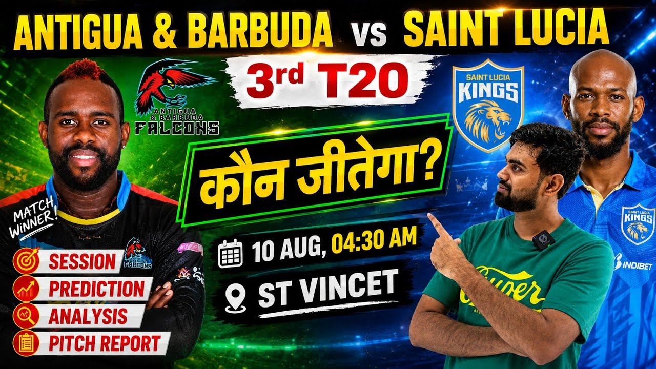 Antigua and barbuda falcons vs saint lucia kings cpl 3rd match prediction, abf vs slk today match
