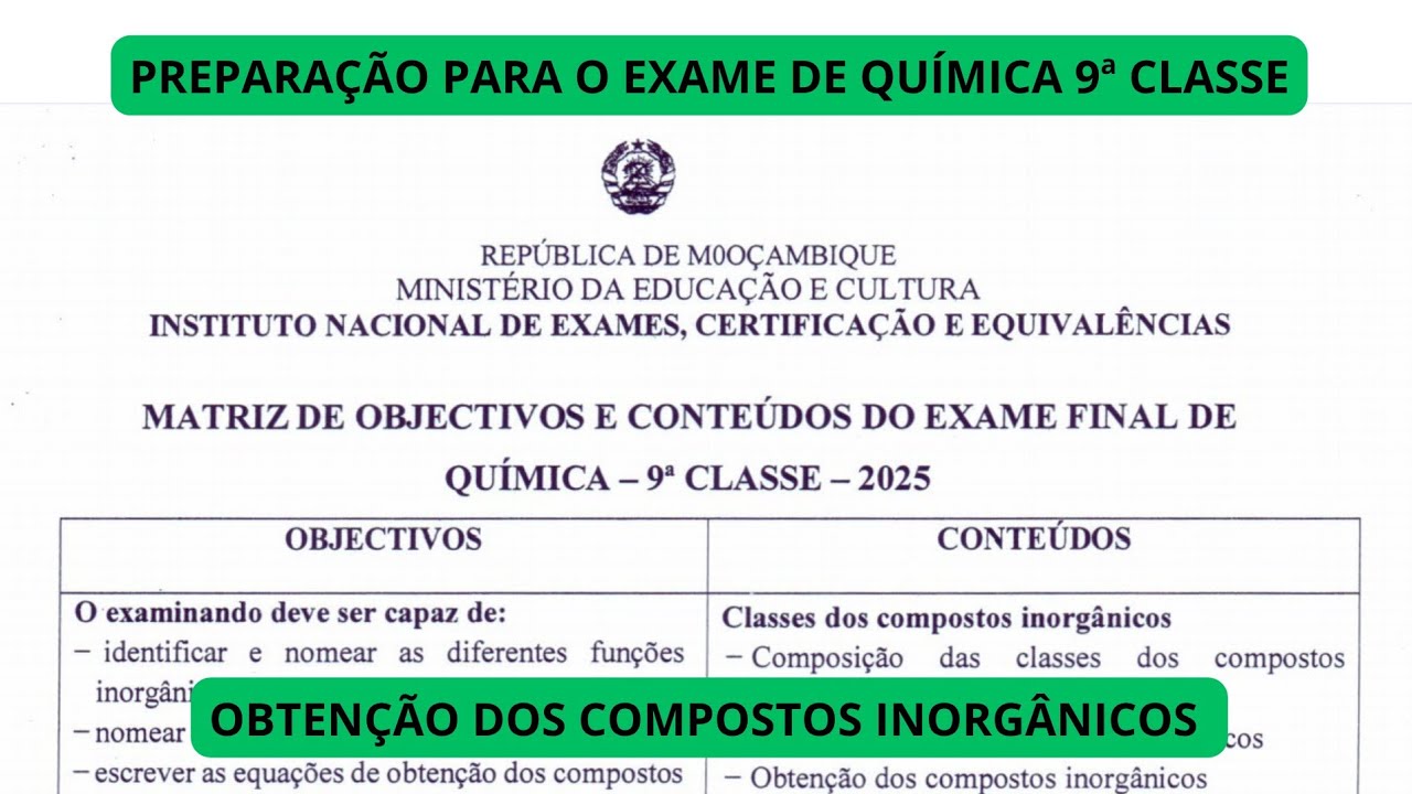 OBTEN&Ccedil;&Atilde;O DE COMPOSTOS INORG&Acirc;NICOS | MATRIZ DE QU&Iacute;MICA 9&ordf; CLASSE 2025