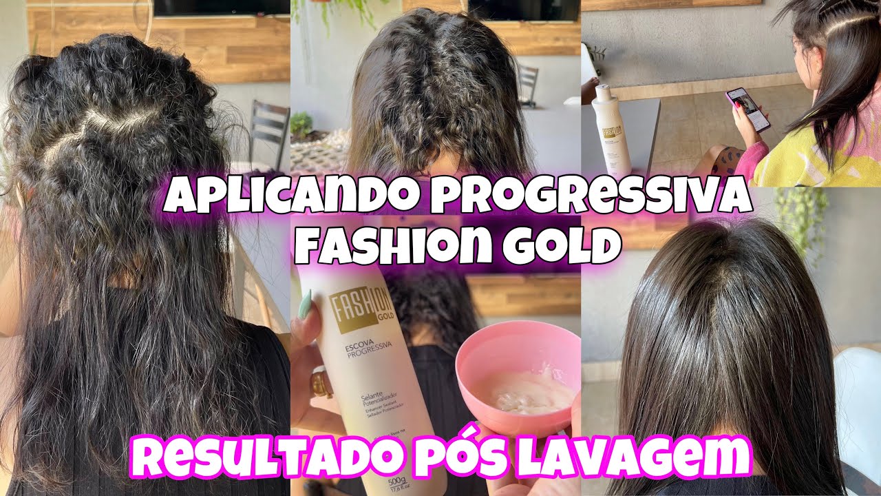 SERÁ QUE ALISA? APLICAÇÃO PROGRESSIVA FASHION GOLD EM CASA + RESULTADO CABELO LAVADO 😱