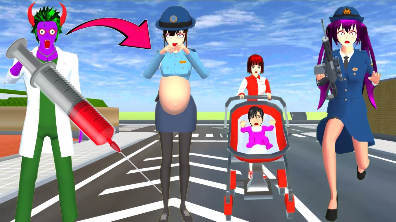 Pregnant woman and her baby saved from zombie by police officer😍😈||#sakuraschoolsimulator#shortfilm 