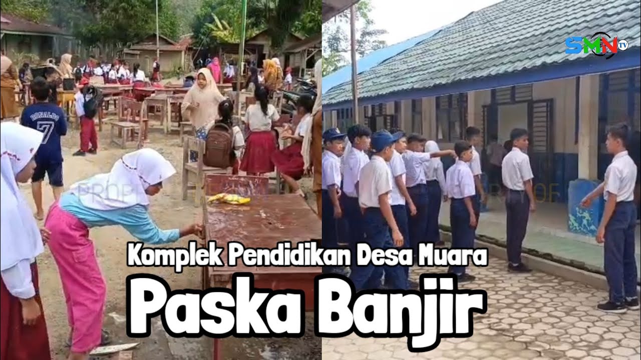 Siswa bergotong royong bersihkan lingkungan sekolah di hari pertama masuk sekolah usai libur