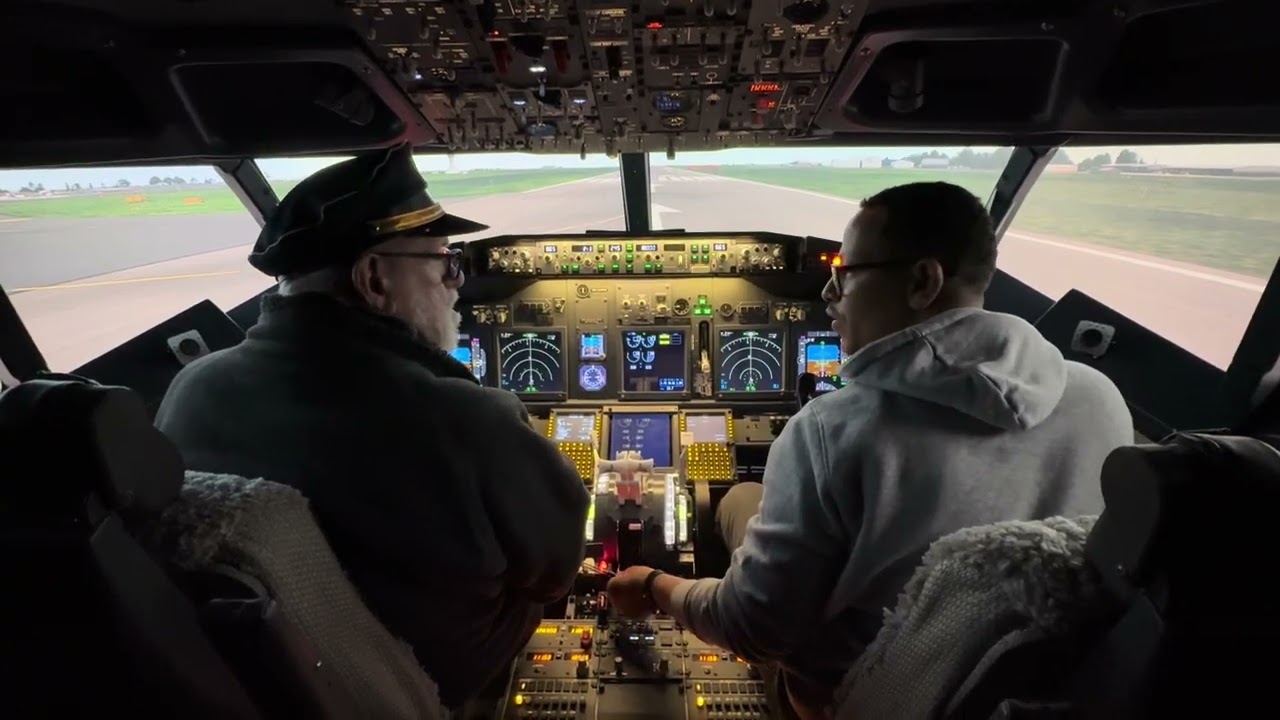 Dad, ‘flying’ a Boeing 737 - 800, from Newcastle Airport to Durham Tees Valley Airport…