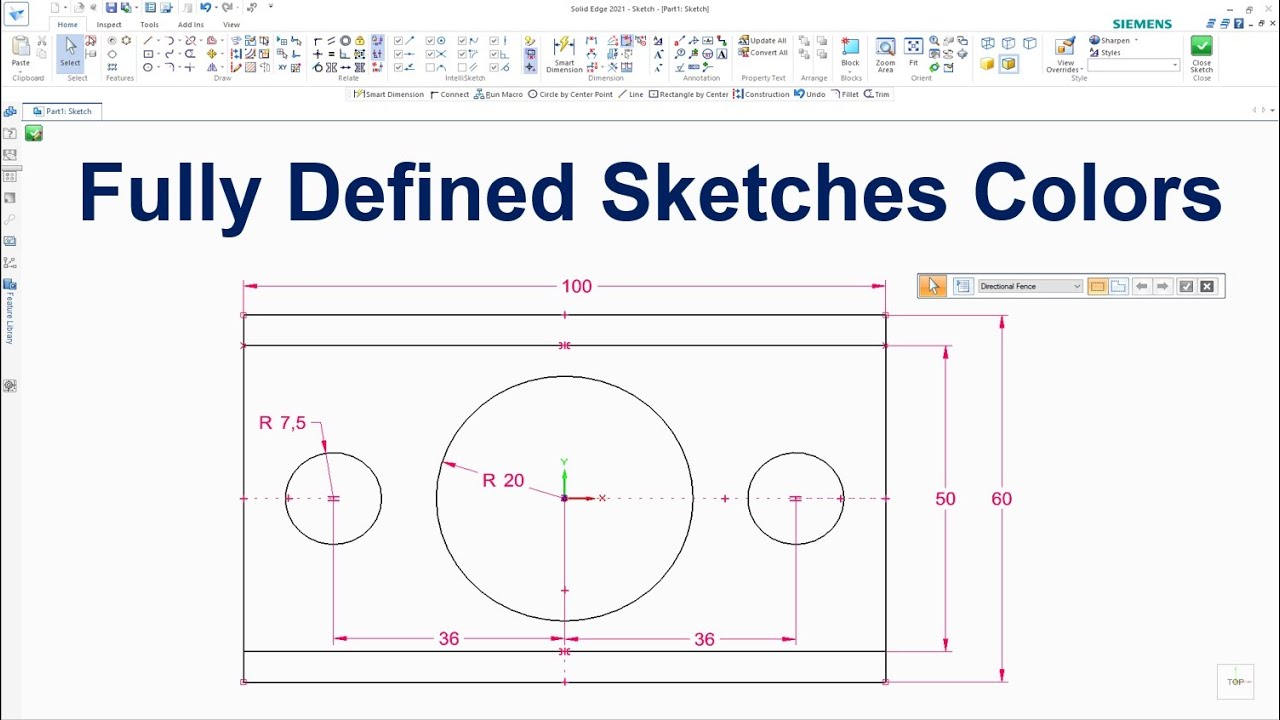 Fully Defined Sketch Dimension & Relationship in Solid Edge - Change Sketch to Black color