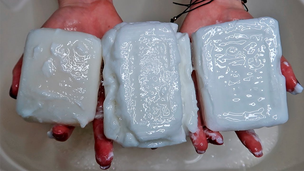 ASMR Laundry MUSHY SOAP and Sponge 🤍 Soaked Soap 🤍 Sponge Squeezing