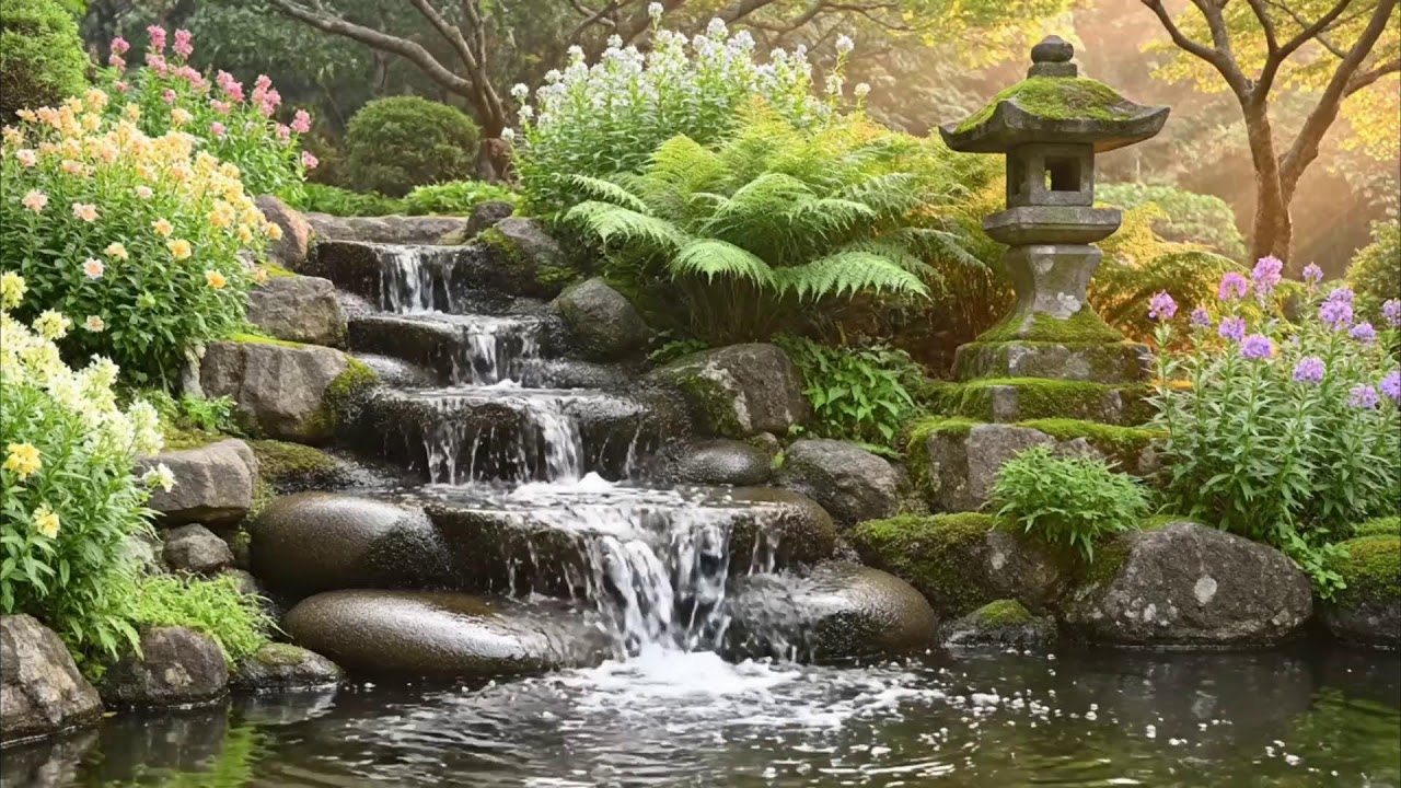 🌿💧🎹 Relaxing Garden Waterfall with Piano | Natural Stress Relief 🍃