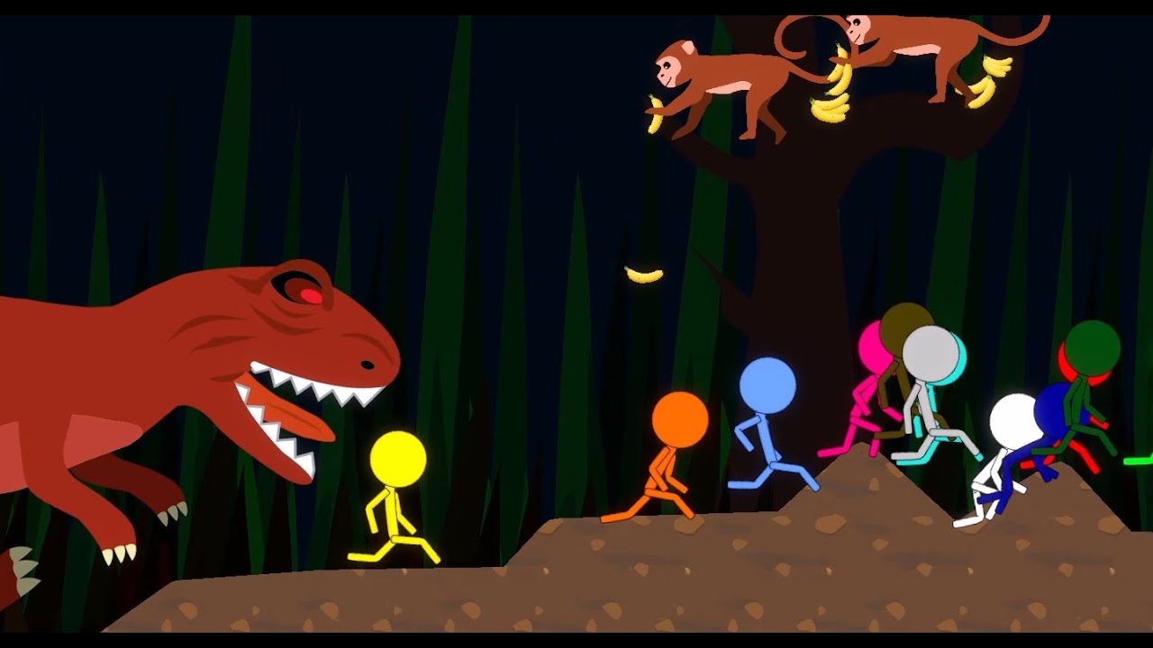 Survival Stickman Race - Escape from Dinosaur