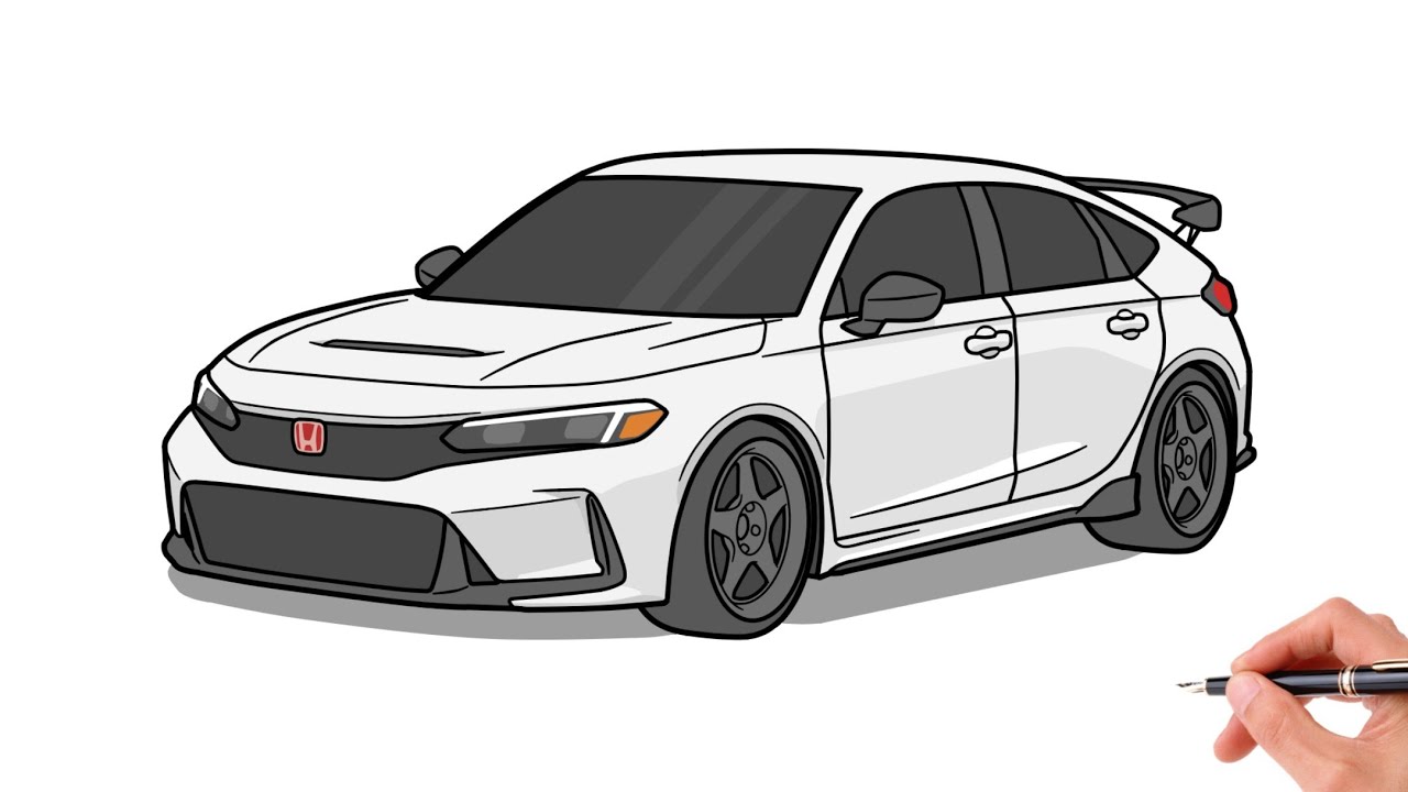 How to draw a HONDA CIVIC TYPE R 2023 / drawing honda civic 2022 hatchback