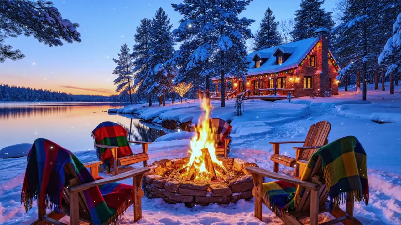 Peaceful Forest Cabin Ambience 🔥 Cozy Fire and Flowing River Sounds for Relaxation