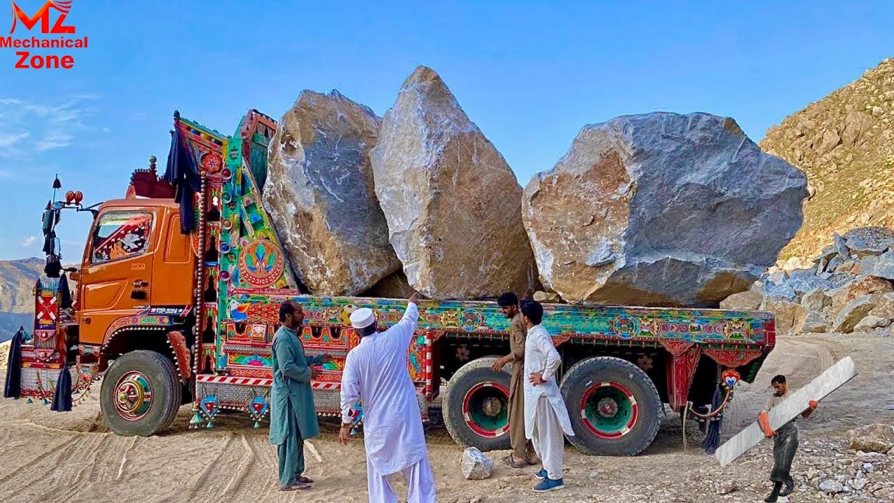 Most Incredible Process of Stone Huge Truck Unloading in The Factory & Marbile,s Making