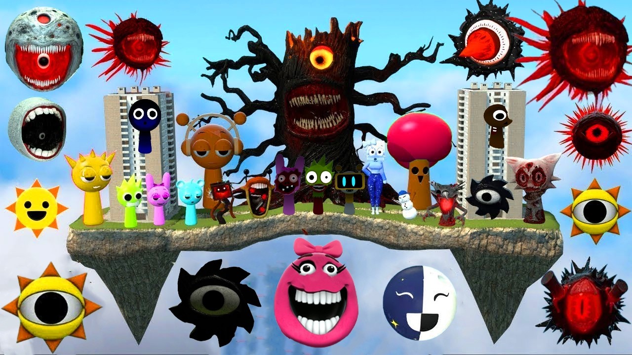 SPARTAN KICK MR SUN MOON TREE FUN COMPUTER ALL PHASE SPRUNKI EVOLUTION in SKY CONSTRUCT Garry's Mod