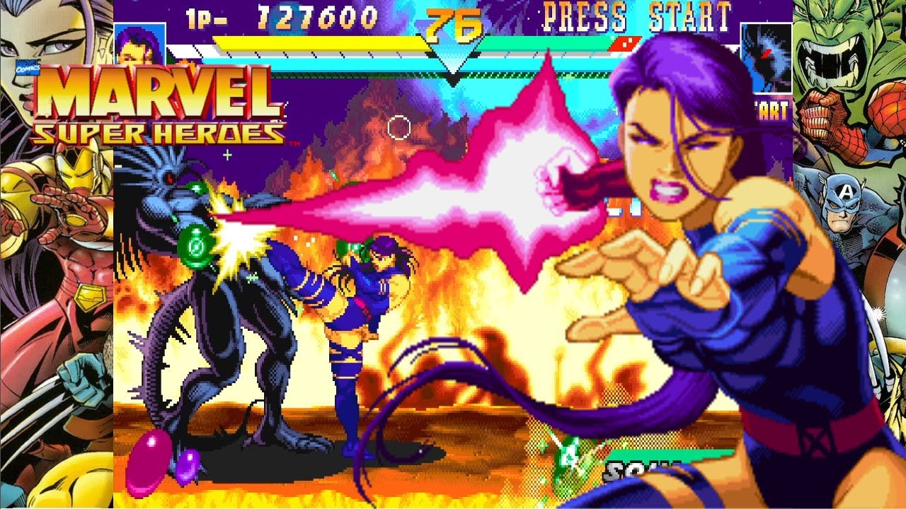 Psylocke Playthrough - Marvel Super Heroes [ARCADE][HD]