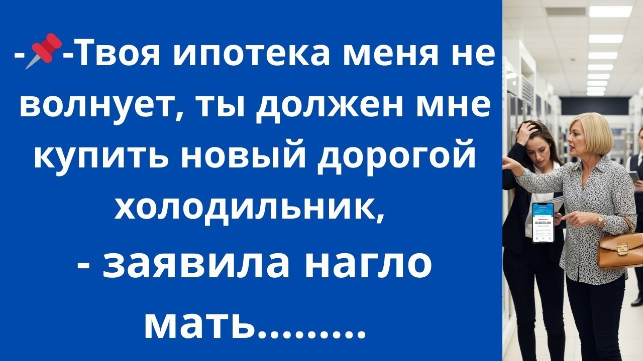 -Твоя ипотека меня не волнует, ты должен мне купить новый дорогой холодильник,- заявила нагло мать..