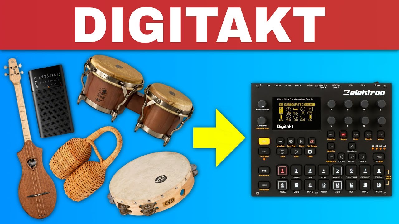 ELEKTRON DIGITAKT DEMO SAMPLING RANDOM THINGS ~ Bongos, Caxixi, Guitar, FM Radio, etc.