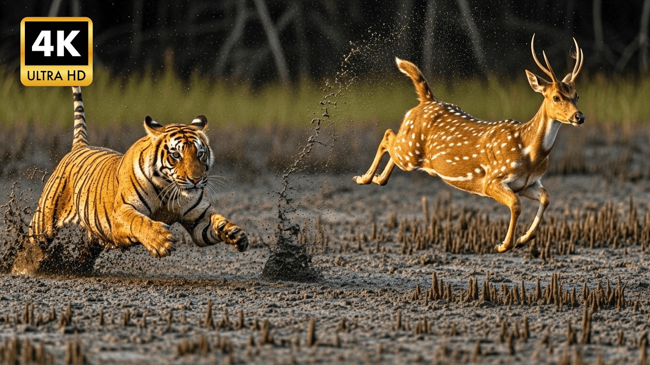 Relaxing Wildlife Walk in Sundarbans - Bengal Tigers & Spotted Deer (4K Nature Sounds)